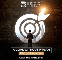 a man standing in front of a bulls eye with the words, a goal without a plan is just a wish