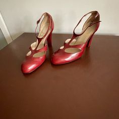 Deep Red Leather Mary Jane Heels 4" Ankle Strap Never Worn Excellent Condition Beautiful Unique Style From Christian Louboutin Red Louboutin, Mary Jane Heels, Leather Mary Janes, Louboutin Shoes, Christian Louboutin Shoes, Deep Red, Mary Janes, Red Leather, Shoes Women Heels