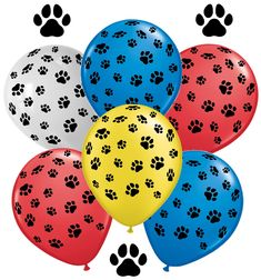 a bunch of balloons with paw prints on them