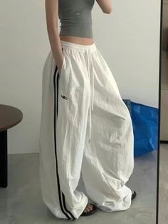 49331302629658|49331302662426|49331302695194|49331302727962 Y2k Wide Leg Cotton Sweatpants, White Hip Hop Pants With Pockets, White Hip Hop Parachute Pants With Pockets, White Full Length Pants For Streetwear, Full Length White Pants For Streetwear, White Baggy Hip Hop Bottoms, Trendy Baggy White Sweatpants, Trendy White Baggy Sweatpants, White Wide Leg Hip Hop Pants