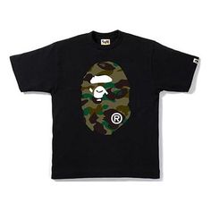 BAPE Camouflage Ape Head Short Sleeve T-shirt Unisex Black BAPE-SS18-006 (Unisex/Short Sleeve/Gift Recommend/Gift to Boyfriend) Casual Camouflage T-shirt For Sports, Camouflage Letter Print T-shirt For Streetwear, Camouflage Graphic Print T-shirt For Streetwear, Relaxed Fit Camouflage T-shirt With Graphic Print, Camouflage Short Sleeve Sports Top, Casual Camouflage Sports T-shirt, Military Style Crew Neck T-shirt For Streetwear, Casual Camouflage T-shirt Relaxed Fit, Military Style Green Tops For Streetwear