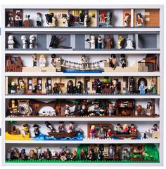 shelves filled with lego star wars action figures