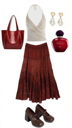 red Boho outfit inspo #inspo #red #aesthetic #ootd #ootdinspo #fashion #summer Fall24 Fashion, Bohemian Aesthetic Outfit, Women Suite, Boho 2000s, Summer Roberts, 2000s Boho, Future Aesthetic, Boho Fits