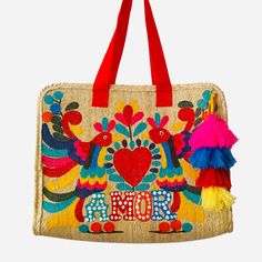 Welcome to SOLOLI, your whimsical haven for cute and boho-chic palm leaves tote bags adorned with hand-painted art. Prepare to be captivated by our collection inspired by the intricate Otomi patterns, infused with vibrant colors and bursts of love. Each bag is a unique work of art, carefully handcrafted and meticulously hand-painted, ensuring exquisite quality and attention to detail. Embrace the joy of self-expression with our one-of-a-kind palm leaves tote bags. Not only are they adorned with Artisan Embroidered Beach Bag, Hand Painted Summer Tote Bag, Hand Painted Tote Bag For Summer, Multicolor Embroidered Tote Bag For Vacation, Multicolor Embroidery Tote Bag For Vacation, Whimsical Handmade Bags For Everyday Use, Colorful Handwoven Vacation Bags, Colorful Bohemian Bags As Gifts, Artisan Multicolor Vacation Bags