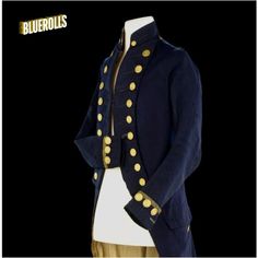 Men's Navy Blue coat With Golden Vest - Royal British Officer's Jacket -  Military Jacket - Napoleonic Uniform - Hussar jacket - Warrant Officer's Uniform  Colors Available: Navy Blue, Black Characteristics: Napoleonic Uniform Reproduction British Napoleonic Uniform Blue Napoleonic British Officer Uniforms Professionally stitched for durability Ideal for Wedding, Halloween, Christmas, Festivals, and more Also available for School Performances, Masquerades, and Parties 100% wool Professionally st Navy Uniform Outerwear With Buttons, Navy Uniform Style Outerwear With Buttons, Uniform Style Long Coat With Buttons, Navy Uniform Style Winter Outerwear, Winter Military Outerwear With Buttons, Uniform Style Long Sleeve Outerwear With Buttons, Blue Winter Uniform Outerwear, Hussar Jacket, Navy Blue Coat