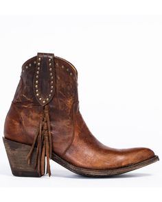 Fringe along piping Studded pull tabs Leather outsole Side zipper Pointed toe Cowboy heel Full-grain leather Leather lining Western Moto Boots For Fall, Western Style Moto Boots With Snip Toe, Leather Boots With Heel Pull Tab For Rodeo, Western Boot Outfit, Fringed Boots, Shyanne Boots, Western Boots Outfit, Steampunk Boots, Womens Cowgirl Boots