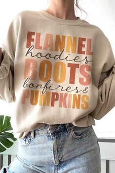 FLANNEL BOOTS PUMPKINS GRAPHIC SWEATSHIRT- Premium 8 oz., 50/50 cotton/ polyester- Air jet yarn for softer feel and reduced pilling- Classic Fit- Unisex Sizing- Designed and printed in Los Angeles Style: CASUAL Print / Pattern: FLANNEL BOOTS PUMPKINS Silhouette: SWEATSHIRT Fit: UNISEX Neck Line: CREW Sleeve: LONG Fabric Contents: 50% COTTON, 50% POLYESTER Stretch fabric Non-sheer fabric Care Instructions: MACHINE WASH COLDLINE DRYSize Measurement (inch): S: 20.0 (Bust), null (Waist), null (Hips) Fall Graphic Print Beige Sweatshirt, Fall Beige Graphic Print Sweatshirt, Beige Graphic Print Sweatshirt For Fall, Comfortable Beige Sweatshirt For Fall, Beige Letter Print Sweatshirt For Fall, Cotton Sweatshirt For Outdoor Fall Activities, Cozy Cream Sweatshirt For Fall, Cream Cotton Sweatshirt For Fall, Comfortable Cotton Sweatshirt For Fall