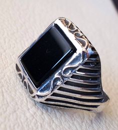 Rectangular silver aqeeq flat natural black onyx semi precious agate gemstone men ring sterling silver 925 jewelry all sizes fast shipping Risk free Quality guarantee policy : If you are not satisfied with your item for any reason simply send it to us and you will get a replacement or refund . please write or choose your size with the order and we will size it for you . Our ring is handcrafted mostly with a few simple tools . but some methods are used in casting like lost wax method . sterling s Modern Stainless Steel Gemstone Jewelry, Rectangular Black Metal Jewelry, Formal Jewelry With Polished Rectangular Stone, Formal Stainless Steel Jewelry With Polished Finish, Elegant Stainless Steel Signet Ring For Formal Occasions, Formal Rectangular Stainless Steel Signet Ring, Formal Stainless Steel Rectangular Signet Ring, Black Ring With Polished Edges, Fine Silver Onyx Jewelry