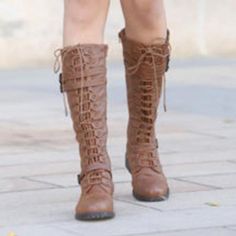 Autumn Winter Vintage Flat Lace Up Mid Calf Boots Brown Wide Calf Lace-up Boots, Brown Wide Calf Lace-up Boots With Round Toe, Brown Lace-up Boots With Wide Calf And Round Toe, Fall Martin Boots With Buckle Closure, Fall Martin Boots With Buckle And Lace-up Closure, Fall Season Lace-up Martin Boots With Buckle, Fall Lace-up Martin Boots With Buckle Closure, Casual Lace-up Boots With Buckle Closure For Fall, Casual Brown Lace-up Mid-calf Boots