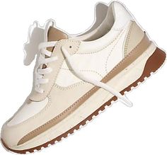 Cream Lace-up Walking Sneakers, Beige Low-top Walking Shoes With Removable Insole, Cream Lace-up Sneakers For Walking, Casual Cream Sneakers With Removable Insole, Cream Running Shoes For Jogging, Cream Running Shoes With Round Toe For Jogging, Cream Round Toe Sneakers For Light Sports, Cream Round Toe Sneakers For Sports, Sporty Beige Walking Shoes With Cushioned Footbed