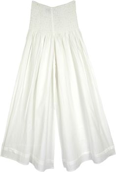 A lightweight cotton wide leg palazzo pants with a smocked waist.  These white pants feature a smocked elastic waist for a comfortable fit. #tlb #SplitSkirtsPants #vacationclothing #bohemianfashion #WideLegPants #WhitePants #VacationPants Pigeon White, White Flowy Pants, Tie Dye Long Skirt, Wide Leg Pants White, Vacation Pants, Western Skirts, Trendy Outfits Indian, Indian Skirt, White Wide Leg Pants