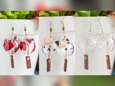 Windchime Earrings, Chime Earrings, Flowers Sakura, Japanese Earrings, Crazy Earrings, Charms Earrings, Leather Scraps, Poppy Flowers, Cat Ring