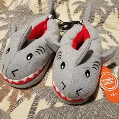 Very Comfy And Warm Fun Shark Slippers By Wonder Nation! New With Tags. Discounted Shipping. Fun Round Toe Slippers For Winter, Fun Round Toe Winter Slippers, Cute Winter Slippers For Playtime, Playful Winter Slippers For Playtime, Playful Winter Slippers, Gray Shark Slides, Blue Shark Slides, Winter Fun Non-slip Slippers, Fun Non-slip Winter Slippers