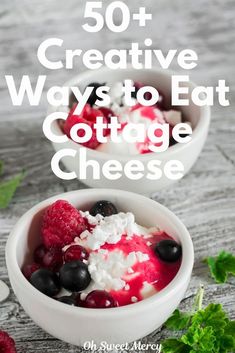 two bowls filled with cottage cheese and berries