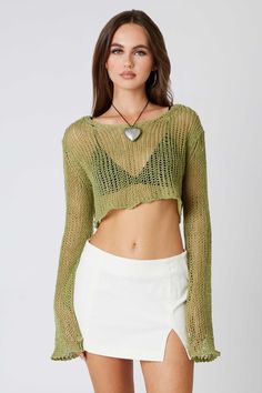 Green Crochet Knit Sweater Top Crochet Cold Shoulder Top, Crochet Long Sleeve Top Outfit, Knit Mesh Top, Crochet Top Outfit Summer, Green Crochet Top, Green Top Outfit, Sheer Knit Top, Red Crochet Top, Haut Transparent