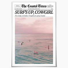 the coastal times surfs up cowgirl magazine cover featuring surfers in the ocean