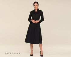 Cocktail Long Sleeve Black Women's Dress, Fit and Flare High Neck Work Dress Stand Collar Black Dresses for Women Structured Dress TAVROVSKA - Etsy Black Victorian Dress, Black Wedding Guest Dresses, Stand Collar Dress, Black Women Dress, Black Collared Dress, Natural Linen Dress, Maxi Dress Winter, Structured Dress, Office Dresses For Women