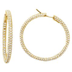 Garavelli 18 Karat Yellow Gold Diamond Eternity Round Hoop Earrings The traditional and classic pavé diamond hoops. It's exceptional that you don't see gold, just diamonds. Internal diameter mm 38 18KT GOLD gr: 21.50 WHITE DIAMONDS ct : 9.77 Made in Italy in Valenza