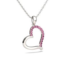 Simple and classic, this heart necklace makes an adorable gift for loved one. Heart is one of the most popular motifs in jewelry. It's always related with love. Crafted in sterling silver, the heart pendant is set with shimmering fancy pink stones. It will certain to show a sparkling and elegant look around your neck. Treat yourself or surprise her with this lovely piece.Carat Weight: 0.323 ctStone Size: 1.5 mmStone Type: Jeulia® StoneNumber of Stones: 17 Stone Shape: RoundStone Color: FuchsiaCh Fuchsia Necklace, Loving Heart, Necklace Online, Pink Stone, Matching Necklaces, Sterling Silver Necklace, Pink Sapphire, Quality Jewelry, Heart Necklace