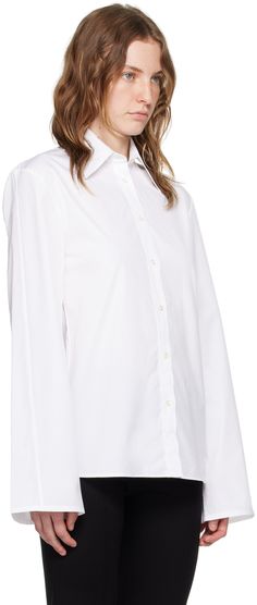 Cotton poplin blouse with detachable shawl. · Spread collar · Button closure Supplier color: White Spring Business Blouse With Lapel Collar, Business Casual Blouse With Spread Collar And Hidden Buttons, Business Casual Blouse With Spread Collar, Business Casual Blouse With Hidden Button Closure, Spring Business Blouse With Fold Down Collar, Timeless Cotton Blouse With Button Cuffs, Workwear Blouse With Fold Down Collar And Buttons, Business Blouse With Fold-down Collar For Spring, Timeless Work Shirt With Hidden Button Closure