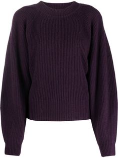 Bille ribbed wool-cashmere jumper from ISABEL MARANT featuring plum purple, wool-cashmere blend, chunky ribbed knit, balloon sleeves, crew neck and straight hem. Purple Top Outfit, Clothing Png, Plum Sweater, Book Clothes, Purple Outfits, Maroon Sweater, Cashmere Jumper