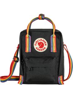 From Fjallraven&#x2C; the Patch Logo Kånken Rainbow Handle Sling Bag features:VinylonIncludes seat pad stored in an inside pocket in the back of the main compartment2 open side pockets and one zippered pocket on the frontName label inside the main compartmentApprox. 23cm heightApprox. 16L volumeApprox. 0.66 lb. weightImported.Special edition and part of the Arctic Fox Initiative supporting climate/environmental projects Kanken Sling, Save The Arctic, Kanken Classic, Kanken Mini, Fjällräven Kånken, Sling Bag Black, Sling Pack, Arctic Fox, Classic Backpack