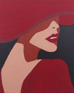 a painting of a woman wearing a red hat with her hair blowing in the wind