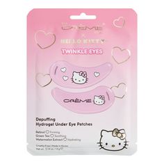 Bring some Hello Kittystyle sparkle to your complexion with this eye mask, formulated in collaboration with Korean beauty experts at The Creme Shop. Twinkle Eyes hydrogel patches combine retinol, green tea and watermelon extract to help combat under-eye puffiness. Designed to fit the delicate area, they work to ensure maximum nutrient uptake by forming an evaporation barrier. Simply stick on, relax, then peel off when you're done. Creme Shop Hello Kitty, Shop Hello Kitty, Hello Kitty Shop, The Creme Shop, Creme Shop, Hello Kitty Makeup, Hello Kitty Rooms, Under Eye Mask, Eye Creme