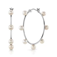 Simplicity and elegance have never made such a perfect combination. A beautiful earring featuring 4-5mm white freshwater pearls on an elegant 14K gold hoop. The earrings fall appx. 1 inch below the ear for that perfect look.  Available in white or yellow gold finish. Classic Pearl White Pearl Hoop Earrings, Classic Pearl White Hoop Earrings, Fine Jewelry Pearl Drop Hoop Earrings, Fine Jewelry Round Hoop Earrings With Pearl Drop, Minimalist Hoop Pearl Earrings For Formal Occasions, Formal Minimalist Hoop Pearl Earrings, Classic Pearl Hoop Jewelry, Classic Pearl Hoop Earrings For Anniversary, Formal Pearl Drop Hoop Earrings