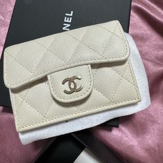 Authentic Chanel Caviar White Card Holder Wallet With Serial Card And Serial Number Attach. With Dustbag And Box White Chanel Wallet, Cardholder Wallet, Chanel Caviar, Chanel Wallet, Chanel Bags, Card Holder Wallet, White Card, Chanel Bag, Dust Bag