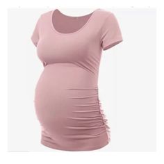 Peauty Maternity Shirt Side Ruched Tops Pregnancy Top Size Xl Spring Short Sleeve Bump-friendly Tops, Bump-friendly Short Sleeve Tops For Spring, Spring Short Sleeve Tops, Bump Friendly, Spring Bump Friendly Short Sleeve Tops, Fitted Short Sleeve Tops For Maternity Wear, Fitted Short Sleeve Maternity Top, Casual Solid Maternity Dress, Nursing-friendly Fitted Top With Short Sleeves, Fitted Nursing Friendly Top With Short Sleeves