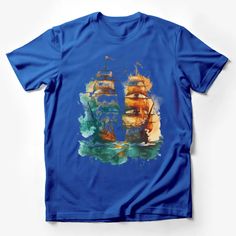 Nautical Watercolor Tall Ships T-Shirt, Vintage Sailing Boat Graphic Tee, Unisex Ocean Lover Gift, Artistic Maritime Clothing Male T-Shirt Custom graphic T-Shirt.Customize your color Blue Nautical Style T-shirt For Summer, Artistic Blue Short Sleeve T-shirt, Nautical Blue T-shirt For Summer, Blue Nautical T-shirt For Summer, Nautical Cotton T-shirt With Graphic Print, Casual Blue T-shirt With Custom Artwork, Nautical Style Cotton T-shirt With Graphic Print, Sail Colored Nautical T-shirt With Graphic Print, Sail Color Nautical T-shirt With Graphic Print