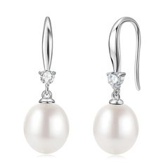 Silver Earrings Pearl, Top Earrings, Freshwater Pearl Drop Earrings, Buy Pearls, Sterling Silver Drop Earrings, Cubic Zirconia Jewelry, Anniversary Jewelry, Pearl Earrings Dangle, Freshwater Cultured Pearls