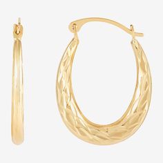 Features: Quick ShipEarring Back: HingedShape: OvalMetal Color: YellowEarring Length: 28.1mmEarring Width: 15.2mmMetal: 14k GoldCare: Wipe CleanEarrings Style: Hoop EarringsCountry of Origin: Imported Oval Hoop Earrings, Earrings Hoop, Hoop Earrings, Gold, Color