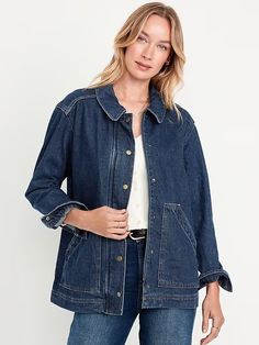 Relaxed Jean Barn Jacket | Old Navy Sink Skirt, Barn Coat, Barn Jacket, Skirt Tutorial, Navy Jacket, Fashion Sites, Relaxed Jeans, Old Navy Women, Perfect Jeans