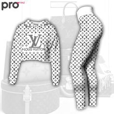 Contact us: contact@profxnz.com if you need assistance - Product information: Louis vuitton grey logo black white luxury brand clothes premium leggings and crop top set for women Croptop Hoodie Legging SetEach pair of leggings is constructed with 82% polyester, 18% spandex blend.Each all-over printed hoodie is constructed from a premium polyester blend that is ultra-soft and incredibly comfortable.Premium fabric offers unmatched comfort and breathability while remaining strong and durable for ev White Crop Hoodie, Crop Top Set, Louis Vuitton Black, Crop Top Hoodie, Black Luxury, Hot Outfits, Black Logo, Outfits With Leggings, Tops For Leggings