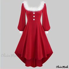 Olivia Mark - Christmas Red Off-Shoulder Dress with Waist Tie and Bow Detail Red Off Shoulder Dress, Winter Party Outfit, Xmas Dress, Christmas Dress Women, Robes Vintage, Fashion Site, Puff Long Sleeves, Vestidos Vintage, Red Outfit