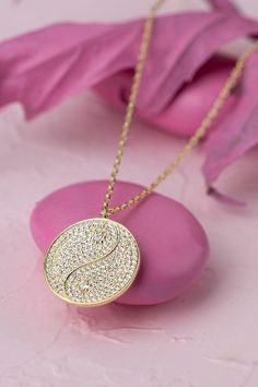 Pave Diamond Ying Yang Charm Pendant Necklace for Her, Peace Necklace Gift for Women, 14k 18k 10k Gold Diamond Necklace, Ying Yang Jewelry FEATURES * Solid Gold (real gold, not gold plated or gold filled material) * Gold Karat: 10K (417) - 14K (585) - 18K (750) (optional) * Pendant Diameter: 0.55 Inches (1.40 cm) * Available Gold Color: Yellow gold, rose gold and white gold (optional) * Diamond weight: 0.41 ct * Diamond color: G-H Color * Diamond clarity: SI Wholesale requests are welcome. Our g Yellow Gold Plated Necklaces With Pave Setting, Yellow Gold-plated Necklace With Pave Setting, Yellow Gold Plated Necklace With Pave Setting, Gold Necklaces With Pave Setting In Sterling Silver, Gold Plated Pave Setting Necklace For Gift, Gold Plated Necklaces With Pave Setting For Gift, Yellow Gold Sterling Silver Necklace With Pave Setting, Gold Sterling Silver Diamond Necklace With Pave Setting, 14k Yellow Gold Necklace With Pave Setting