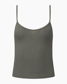 Shadow Green Cropped Cami, Back Strap, Open Back, Knit Top, Knit Fabric, Knitted Fabric, Scoop Neck, Butter, Spandex