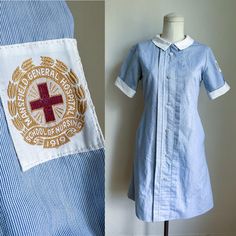 CURRENTLY OUT OF TOWN / THIS WILL SHIP AFTER OCTOBER 19TH. ENJOY 30% OFF - DISCOUNT ALREADY TAKEN!  Vintage nurse student uniform dress from Mansfield General Hospital, school of nursing. Side hidden pockets. Era✦ 1960s Material✦ cotton and polyester  Closure✦ front hidden nylon zipper with decorative buttons. Condition✦ slightly discolored underarms, otherwise great. (cleaned & comes from a smoke-free home) ✂Measurements: Please do not go by its original tag size. Always go by the measurements 60s Nurse Uniform, Nurse Dress Uniform Pattern, 1960s Nurse, Nurse Dress, Nurse Dress Uniform, Student Uniform, School Of Nursing, Nurse Student, Vintage Nurse