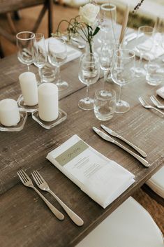 Classic white stationery on wooden banquet table for marquee reception Wedding Table No Linens, Wedding No Plate Table Setting, Table Setting Napkin Only, Wedding Table Settings No Flowers, Wedding Tables No Place Settings, Ivory Place Setting Wedding, Wedding Table Stationary Place Settings, Wedding Place Settings No Chargers