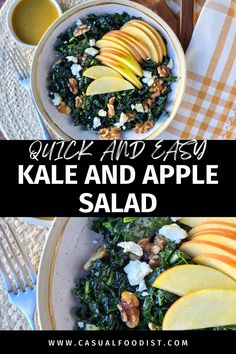 kale and apple salad in a bowl with apples on the side