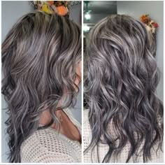 Brown And Silver Hair, Brown With Blonde, Grey Hair Wig, Highlight Hair, Blonde Highlight, Going Grey, Blending Gray Hair, Gray Hair Highlights, Dark Chocolate Brown