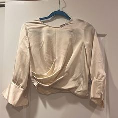 Brand New Without Tags Silk Zara Twist Cropped Blouse Size Small. The Zipper Is Broken, Not Sure If It’s An Easy Fix Or Has To Be Replaced. Replacement Zippers Cost $10 Max Bundle And Save Cross Posted Cream Long Sleeve Office Top, Elegant Cropped Cream Top, Elegant Cream Cropped Tops, Chic Cream Top For Night Out, Chic Cream Tops For Night Out, Cream Tops For Spring Night Out, Chic Cropped Blouse For Formal Occasions, Elegant Cropped Shirt, Chic Cropped Tops For Formal Occasions