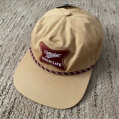 Miller High Life Beer Patch Logo Rope Beige Snapback Mens Cap Hat New With Tags Mens Rope Hats, Beige Snapback Trucker Hat, Brown Baseball Cap For Everyday, Retro Beige Hats For Outdoor, Retro Beige Hat For Outdoor, Vintage Beige Hat For Outdoors, Vintage Beige Hat For Outdoor, Vintage Beige Baseball Cap With Flat Brim, Hat Outfit Men