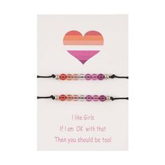 Introducing our Beaded Lesbian Couple Bracelet Set 2PC - a beautiful and meaningful way to show your love and support for the LGBTQ+ community with this lesbian pride jewelry. The set includes two bracelets, each featuring a strand of colorful beads in the Sunset Lesbian Pride Flag, specifically designed as a lesbian flag bracelet. The beads are interspersed with delicate silver-colored spacers, adding a touch of elegance to the design of this lesbian bead bracelet. These Beaded Lesbian Couple B Lesbian Flag Bracelet, Flag Bracelet, Pride Jewelry, Lesbian Pride Flag, Pride Jewellery, Pride Flag Colors, Pride Bracelet, Lesbian Flag, Couple Bracelet