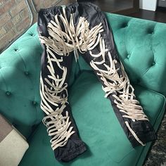 Brand New Upcycled Couture, Utility Pants, Shoe Lace, M Pants, Pants Color, Custom Leather, Black Lace, Shoe Laces, Pant Jumpsuit