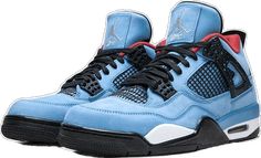 Light Blue Leather Custom Sneakers For Streetwear, Blue High-top Sneakers With Contrast Sole For Streetwear, Casual Air Jordan 4 High-top With Red Sole, Blue Custom Sneakers With Contrast Sole For Streetwear, Custom Blue Sneakers With Contrast Sole For Streetwear, Leather High-top Air Jordan 4, Light Blue Basketball Shoes For Streetwear, Casual Air Jordan 4 With Red Sole, Casual Air Jordan 4 High-top