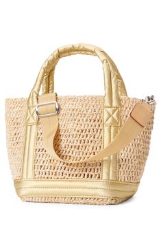 Woven raffia creates a boho aesthetic and a scaled-down tote fitted with a removable, adjustable crossbody strap for styling versatility. Open top Top carry handles; removable, adjustable crossbody strap Interior wall pocket Removable zip pouch Unlined Straw with nylon trim Imported Mz Wallace, Summer Tote Bags, Summer Tote, Boho Aesthetic, Raffia Bag, Woven Raffia, Bags Aesthetic, Bare Necessities, Interior Wall