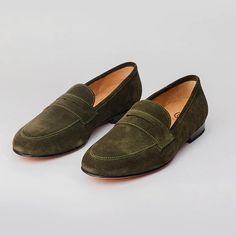 Create A Distinct Look With Our - Olive Suede Loafer That Exudes A Sense Of Richness Layered With Symmetry Of Design And Superior Quality Leather. Features & Materials - Full Foam Foot-Bed - Stacked Leather Heel - Argentinian Leather Sole - Full Leather Lining - Full Grain Calfskin Leather - Made With Blake Stitched Method - Handcrafted Be Artisans In India Uk Size 6, Us Size 7 Green Formal Slip-ons With Round Toe, Classic Green Tassel Loafers With Round Toe, Green Slip-on Moccasins With Flat Heel, Green Round Toe Loafers For Formal Occasions, Green Slip-on Moccasins For Business, Classic Green Tassel Loafers For Formal Occasions, Green Round Toe Formal Slip-ons, Green Loafers For Business In Spring, Elegant Green Plain Toe Loafers